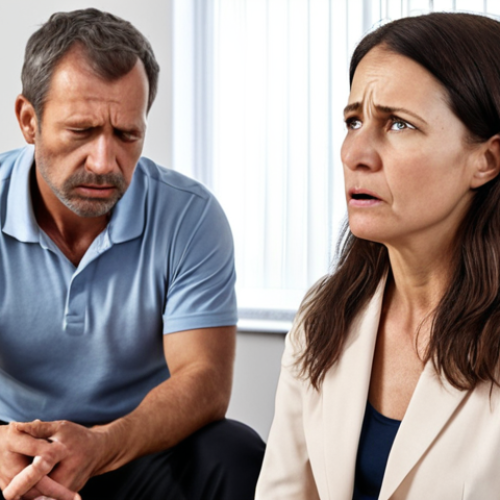 **

Agnès, a stressed 42-year-old executive, sitting across from a wellness coach. Agnès looks overwhelmed, while the coach is listening empathetically. Focus on the emotional weight Agnès is carrying and the supportive environment. Keywords: Burn-out, emotional block, active listening, support.

**