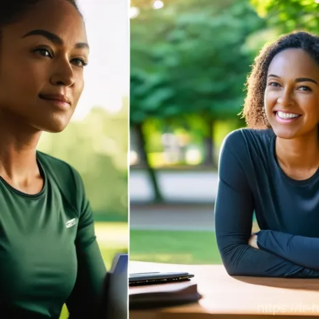 건강코칭 사례 연구 보고서 작성법 - **Prompt:** A split image showing a clear contrast between a "before" and "after" state of a profess...