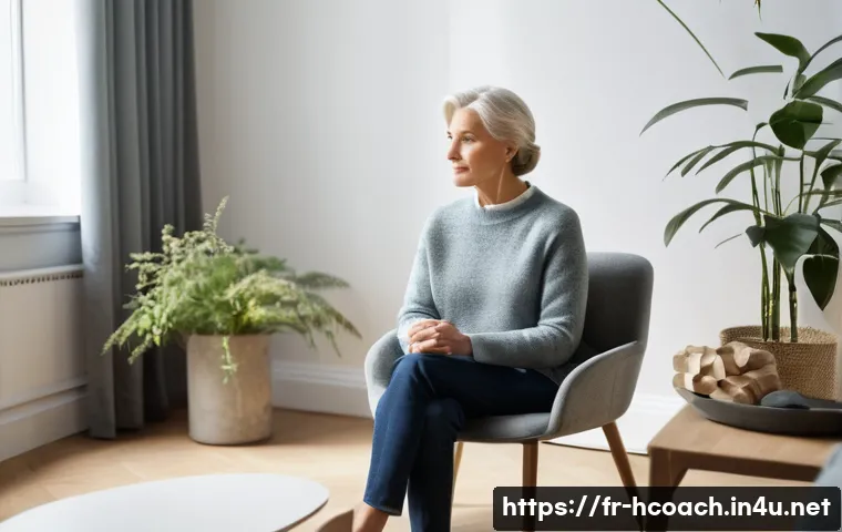 건강코칭에서 공감의 기술 - A calm and welcoming coaching session set in a bright, softly lit room with natural light filtering ...