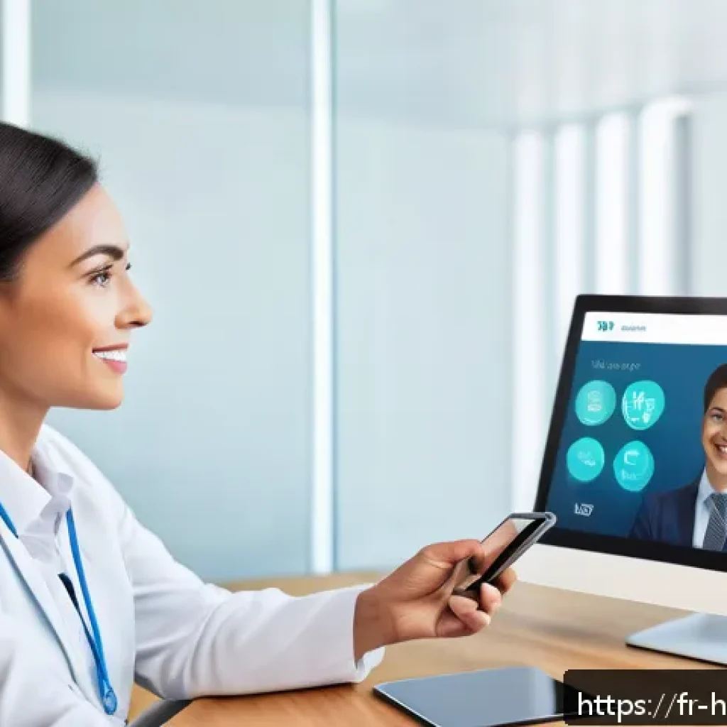 건강코칭 업계 동향 리포트 - A modern health coach interacting with a diverse group of clients via a high-tech video consultation...