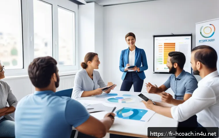건강코칭 전문가를 위한 멘토링 프로그램 - A modern health coach mentoring session in a bright, professional office setting: a diverse group of...
