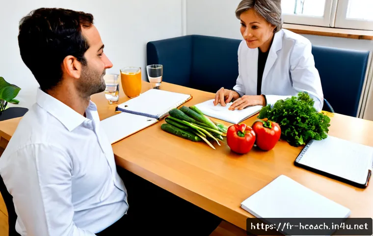건강코칭 필수 중점 과목 - Photorealistic French health coaching consultation in a bright, welcoming Paris wellness clinic, an ...